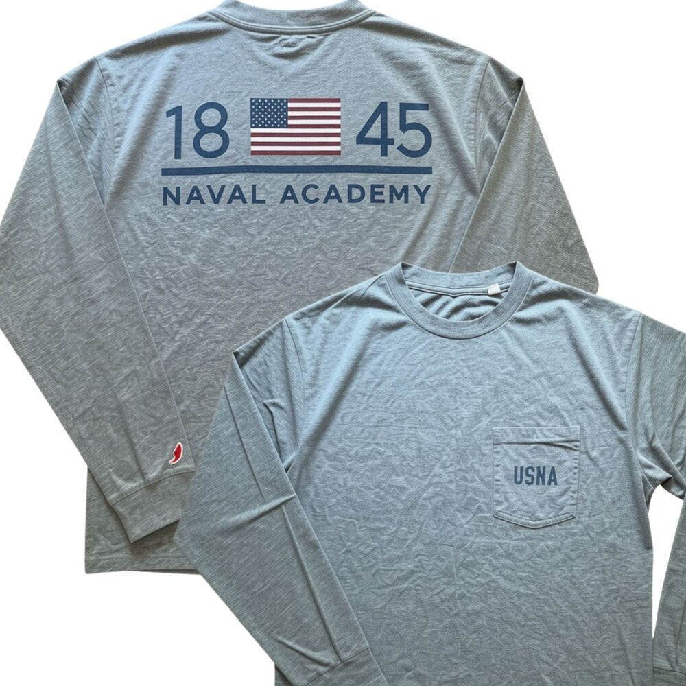League Legacy USNA Naval Academy 1845 Long Sleeve Pocket T-Shirt Medium Grey